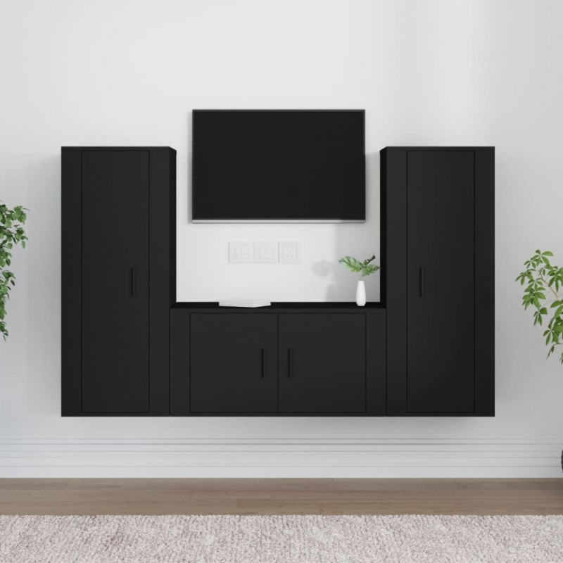 vidaXL 3-tlg. TV-Schrank-Set Schwarz Holzwerkstoff vidaXL 3-tlg. TV-Schrank-Set Schwarz Holzwerkstoff