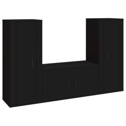 vidaXL 3-tlg. TV-Schrank-Set Schwarz Holzwerkstoff