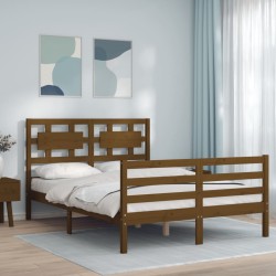 vidaXL Massivholzbett mit Kopfteil Honigbraun 140x200 cm