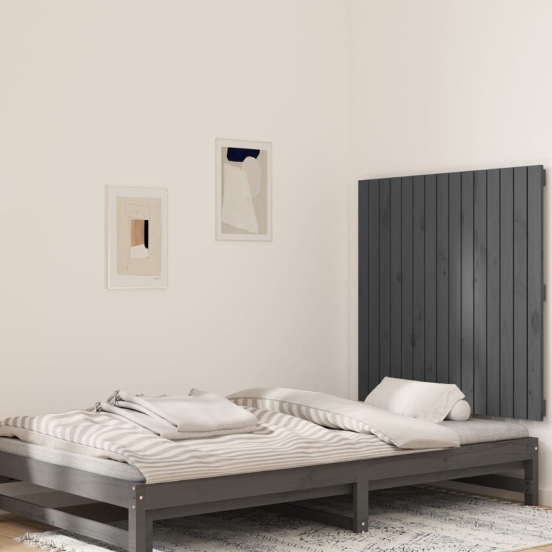 vidaXL Wand-Kopfteil Grau 95,5x3x90 cm Massivholz Kiefer