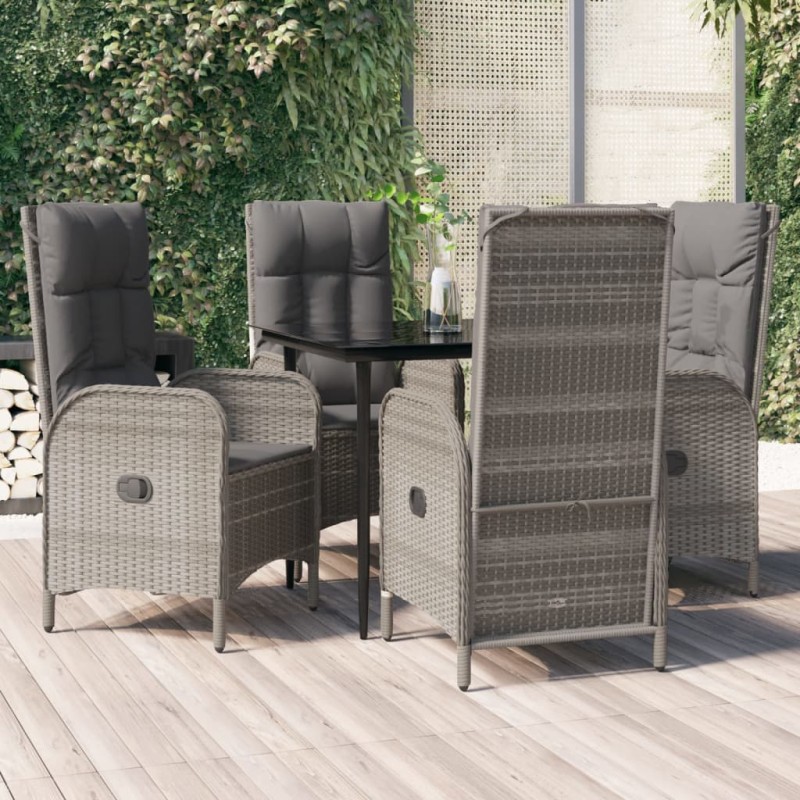 vidaXL 5-tlg. Garten-Essgruppe mit Kissen Schwarz und Grau Poly Rattan vidaXL 5-tlg. Garten-Essgruppe mit Kissen Schwarz und Grau Poly Rattan
