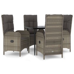 vidaXL 5-tlg. Garten-Essgruppe mit Kissen Schwarz und Grau Poly Rattan