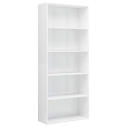 vidaXL Bücherregal 5 Fächer Hochglanz-Weiß 80x30x189 cm Holzwerkstoff