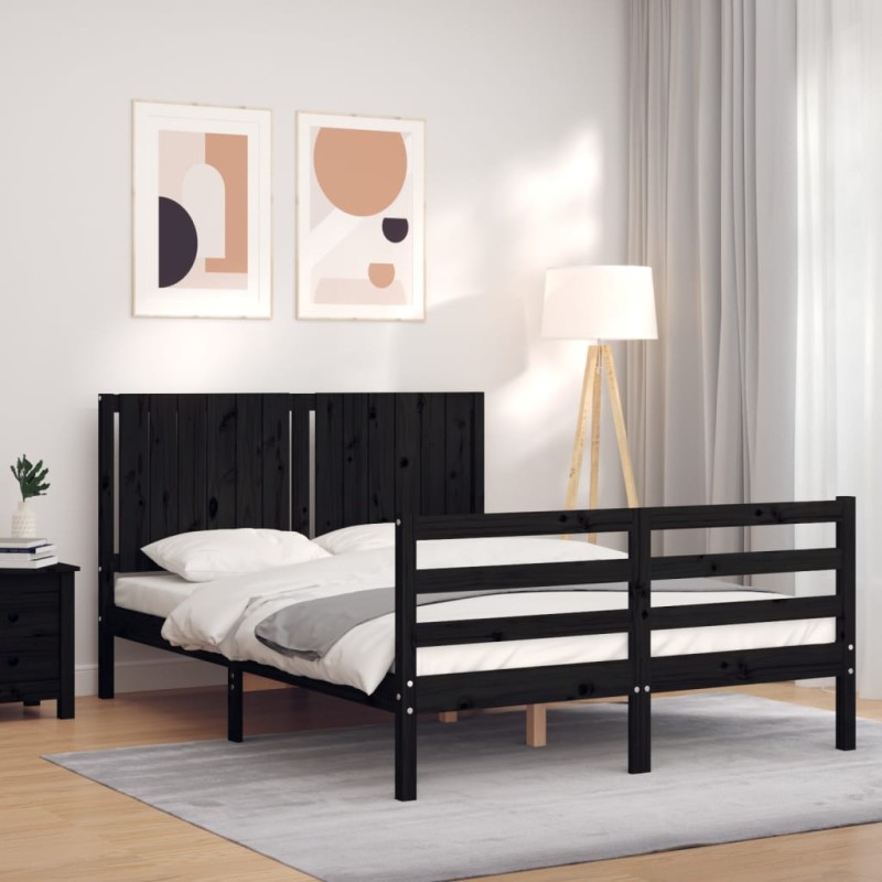 vidaXL Massivholzbett mit Kopfteil Schwarz 140x200 cm vidaXL Massivholzbett mit Kopfteil Schwarz 140x200 cm
