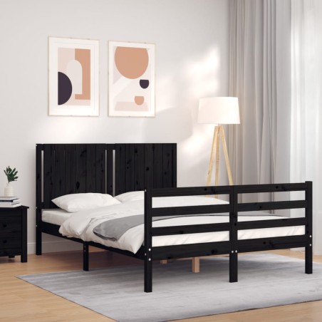 vidaXL Massivholzbett mit Kopfteil Schwarz 140x200 cm