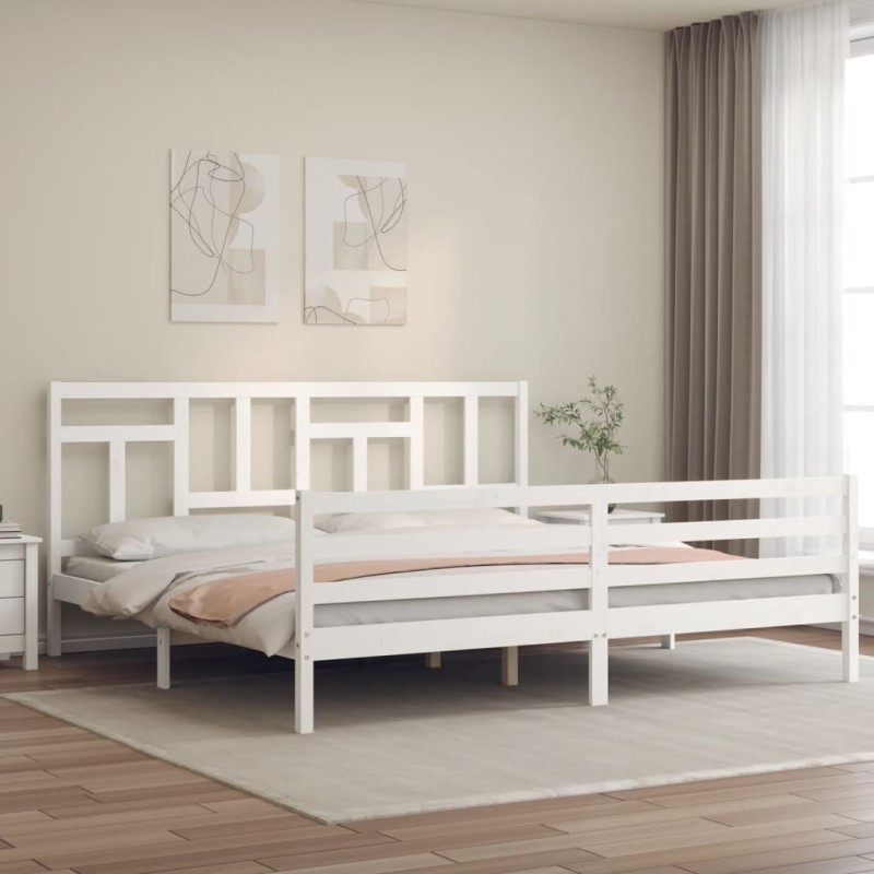 vidaXL Massivholzbett mit Kopfteil Weiß vidaXL Massivholzbett mit Kopfteil Weiß