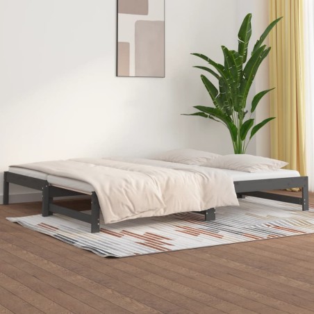vidaXL Tagesbett Ausziehbar Grau 2x(90x200) cm Massivholz Kiefer