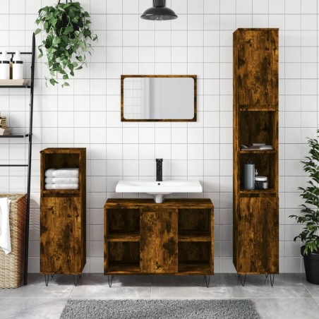 vidaXL 3-tlg. Badmöbel-Set Räuchereiche Holzwerkstoff