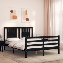 vidaXL Massivholzbett mit Kopfteil Schwarz 140x200 cm
