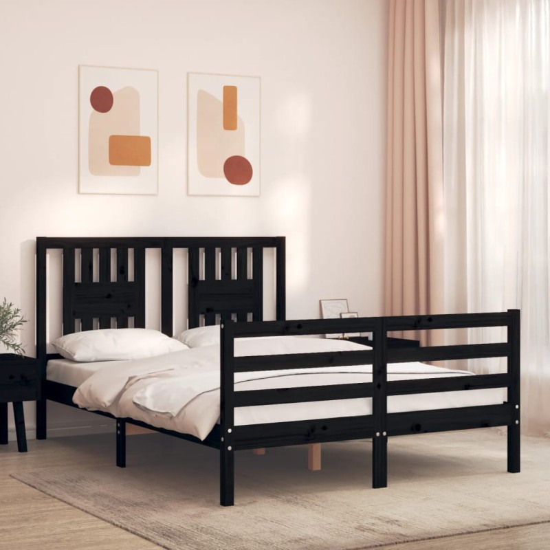 vidaXL Massivholzbett mit Kopfteil Schwarz 140x200 cm vidaXL Massivholzbett mit Kopfteil Schwarz 140x200 cm