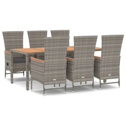 vidaXL 7-tlg. Garten-Essgruppe mit Kissen Grau Poly Rattan