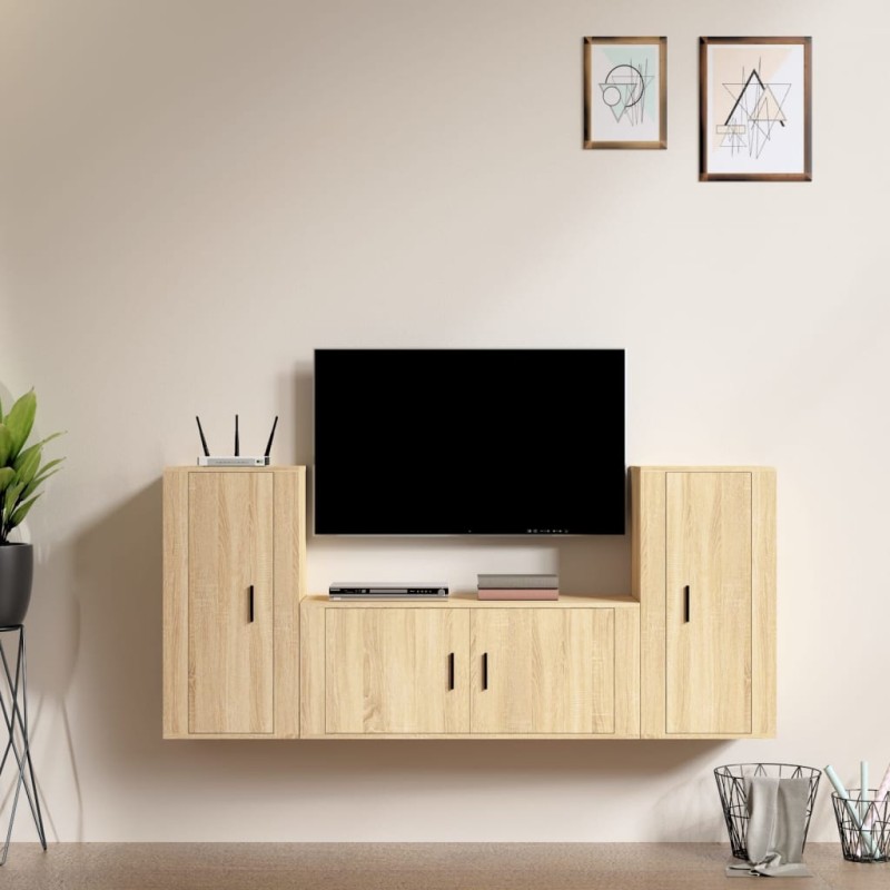 vidaXL 3-tlg. TV-Schrank-Set Sonoma-Eiche Holzwerkstoff vidaXL 3-tlg. TV-Schrank-Set Sonoma-Eiche Holzwerkstoff