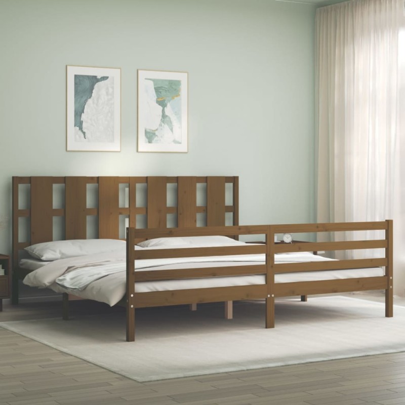 vidaXL Massivholzbett mit Kopfteil Honigbraun vidaXL Massivholzbett mit Kopfteil Honigbraun