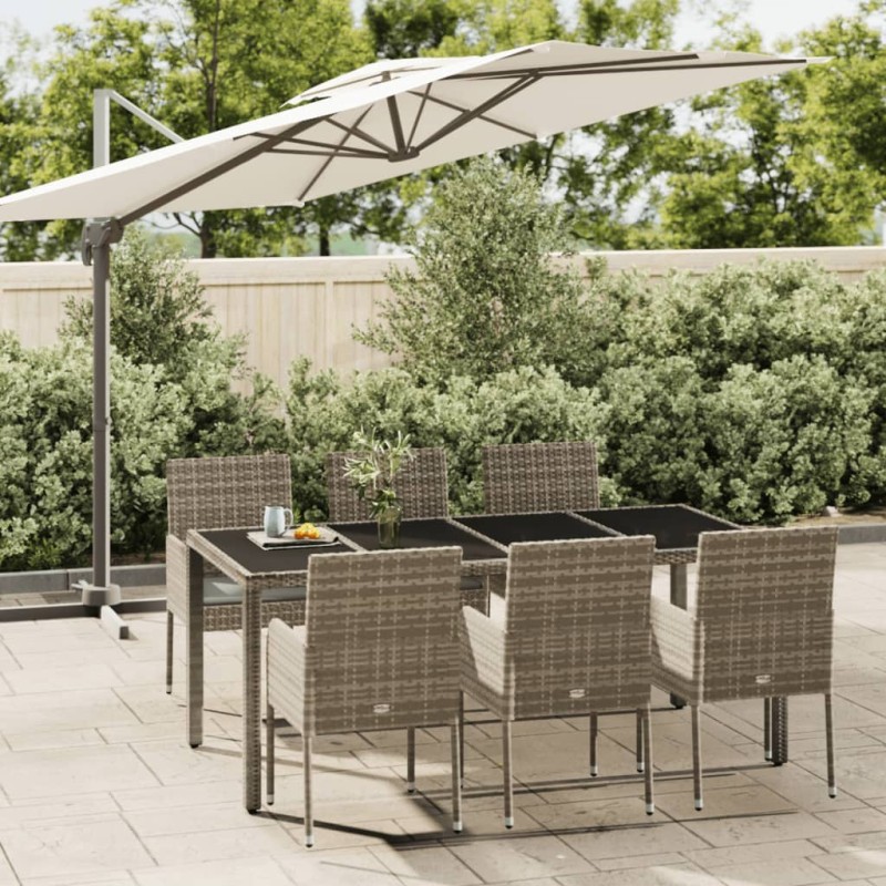 vidaXL 7-tlg. Garten-Essgruppe mit Kissen Grau Poly Rattan vidaXL 7-tlg. Garten-Essgruppe mit Kissen Grau Poly Rattan