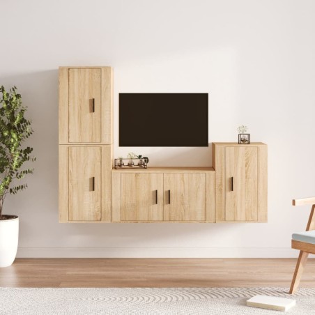 vidaXL 4-tlg. TV-Schrank-Set Sonoma-Eiche Holzwerkstoff
