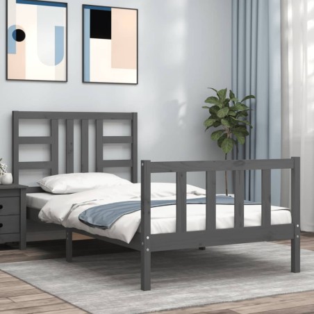 vidaXL Massivholzbett mit Kopfteil Grau 90x200 cm