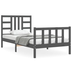 vidaXL Massivholzbett mit Kopfteil Grau 90x200 cm