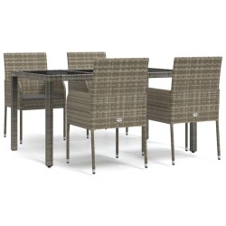 vidaXL 5-tlg. Garten-Essgruppe mit Kissen Grau Poly Rattan