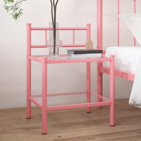 vidaXL Nachttisch Rosa Transparent 45x34,5x60,5 cm Metall und Glas