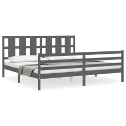 vidaXL Massivholzbett mit Kopfteil Grau 200x200 cm