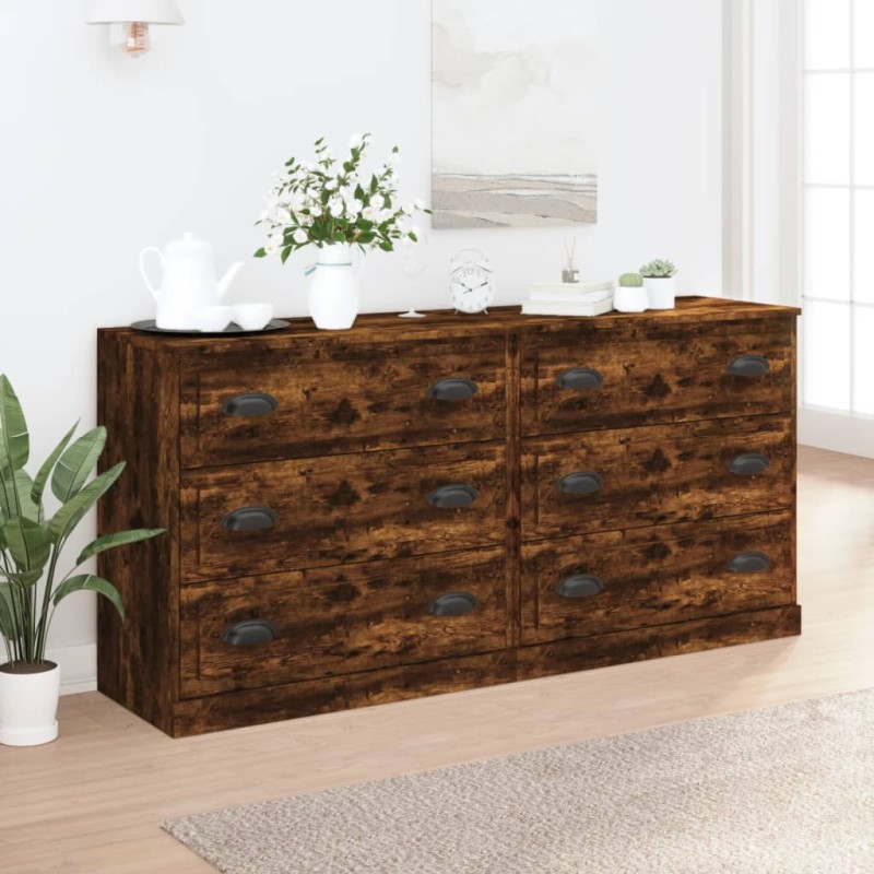 vidaXL Sideboards 2 Stk. Räuchereiche Holzwerkstoff vidaXL Sideboards 2 Stk. Räuchereiche Holzwerkstoff
