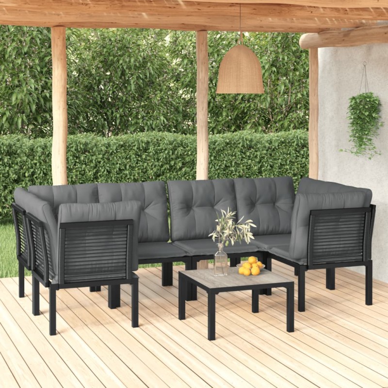 vidaXL 7-tlg. Garten-Lounge-Set Schwarz und Grau Poly Rattan vidaXL 7-tlg. Garten-Lounge-Set Schwarz und Grau Poly Rattan