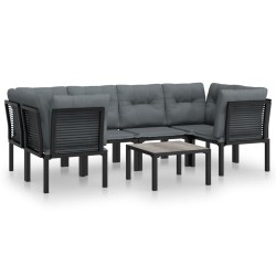 vidaXL 7-tlg. Garten-Lounge-Set Schwarz und Grau Poly Rattan