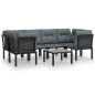 vidaXL 7-tlg. Garten-Lounge-Set Schwarz und Grau Poly Rattan vidaXL 7-tlg. Garten-Lounge-Set Schwarz und Grau Poly Rattan