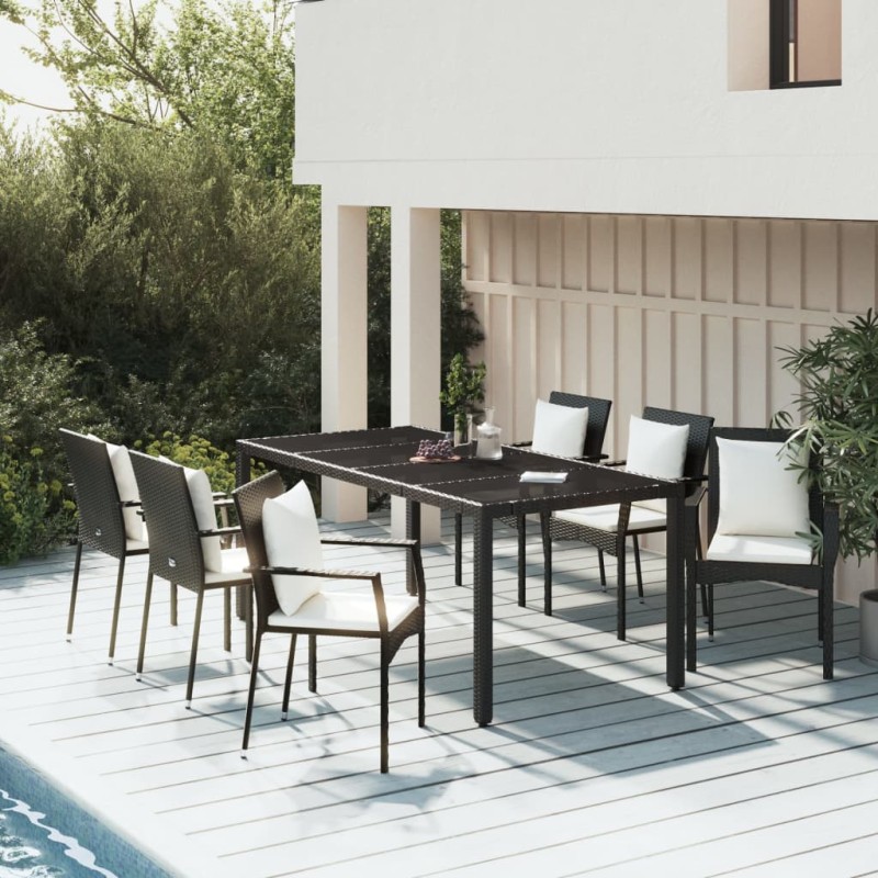 vidaXL 7-tlg. Garten-Essgruppe mit Kissen Schwarz Poly Rattan vidaXL 7-tlg. Garten-Essgruppe mit Kissen Schwarz Poly Rattan