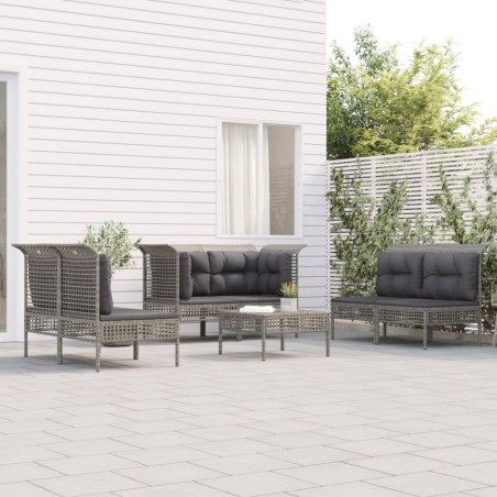 vidaXL 7-tlg. Garten-Lounge-Set mit Kissen Grau Poly Rattan
