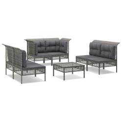 vidaXL 7-tlg. Garten-Lounge-Set mit Kissen Grau Poly Rattan