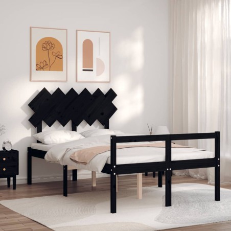vidaXL Massivholzbett mit Kopfteil Schwarz 120x200 cm
