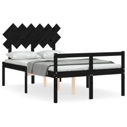 vidaXL Massivholzbett mit Kopfteil Schwarz 120x200 cm