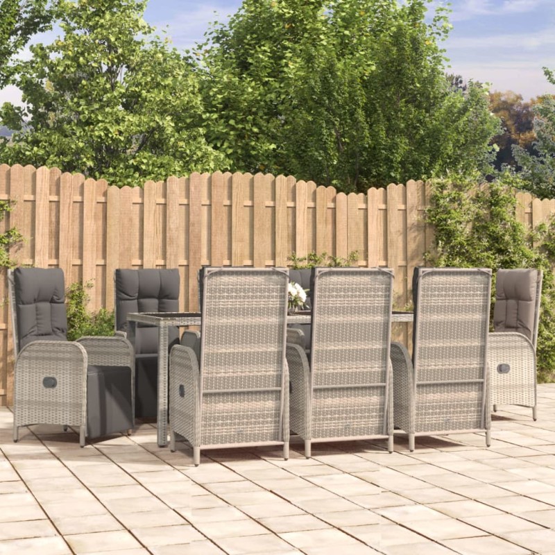 vidaXL 9-tlg. Garten-Essgruppe mit Kissen Grau Poly Rattan vidaXL 9-tlg. Garten-Essgruppe mit Kissen Grau Poly Rattan