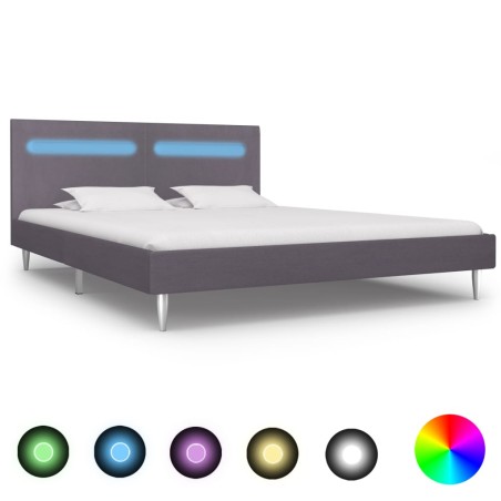 Bettgestell mit LED Grau Stoff 160 x 200 cm