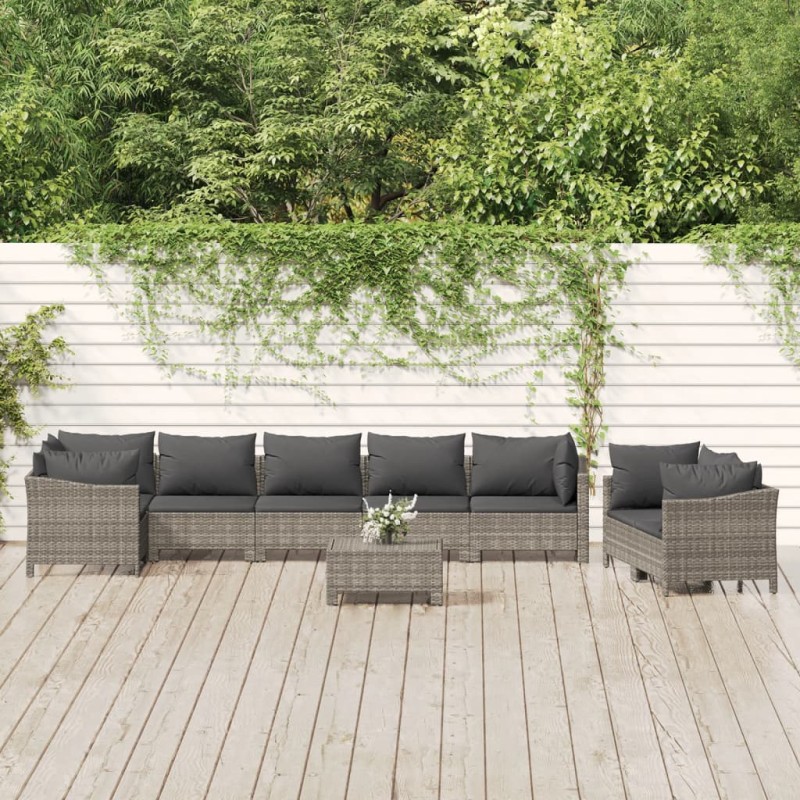 vidaXL 9-tlg. Garten-Lounge-Set mit Kissen Grau Poly Rattan vidaXL 9-tlg. Garten-Lounge-Set mit Kissen Grau Poly Rattan
