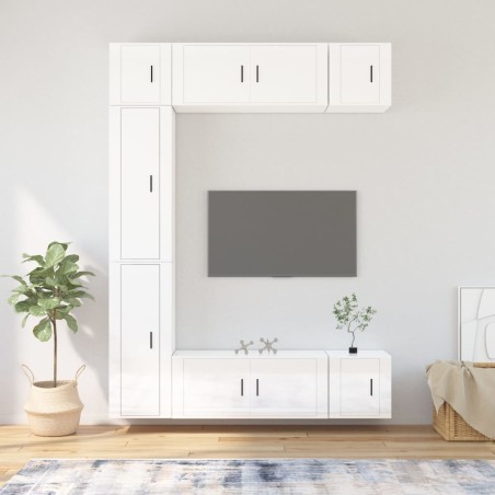 vidaXL 7-tlg. TV-Schrank-Set Hochglanz-Weiß Holzwerkstoff