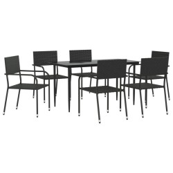 vidaXL 7-tlg. Garten-Essgruppe Schwarz Poly Rattan und Stahl