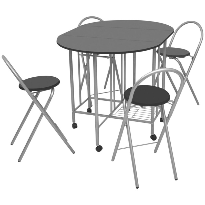 vidaXL Ausklappbarer Esstisch fünfteilig MDF Schwarz vidaXL Ausklappbarer Esstisch fünfteilig MDF Schwarz