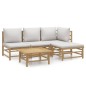 vidaXL 5-tlg. Garten-Lounge-Set mit Hellgrauen Kissen Bambus vidaXL 5-tlg. Garten-Lounge-Set mit Hellgrauen Kissen Bambus