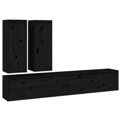 vidaXL TV-Schränke 4 Stk. Schwarz Massivholz Kiefer