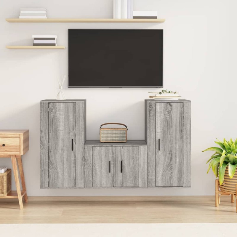 vidaXL 3-tlg. TV-Schrank-Set Grau Sonoma Holzwerkstoff vidaXL 3-tlg. TV-Schrank-Set Grau Sonoma Holzwerkstoff