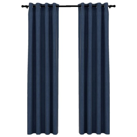 vidaXL Verdunkelungsvorhänge Ösen Leinenoptik 2 Stk. Blau 140x245 cm