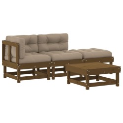 vidaXL 4-tlg. Garten-Lounge-Set mit Kissen Honigbraun Massivholz