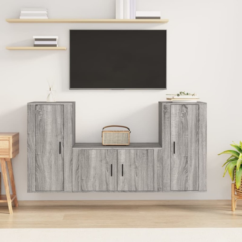 vidaXL 3-tlg. TV-Schrank-Set Grau Sonoma Holzwerkstoff vidaXL 3-tlg. TV-Schrank-Set Grau Sonoma Holzwerkstoff
