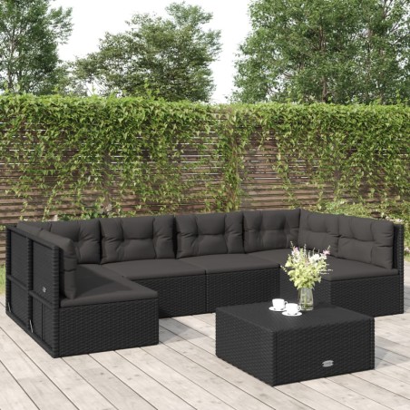 vidaXL 6-tlg. Garten-Lounge-Set mit Kissen Schwarz Poly Rattan