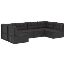 vidaXL 6-tlg. Garten-Lounge-Set mit Kissen Schwarz Poly Rattan