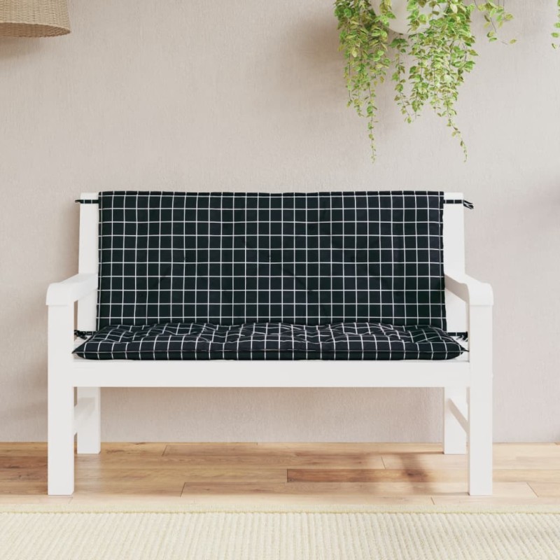 vidaXL Gartenbank-Auflagen 2 Stk. Schwarz Karomuster 120x50x7 cm Stoff vidaXL Gartenbank-Auflagen 2 Stk. Schwarz Karomuster 120x50x7 cm Stoff