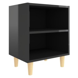 vidaXL Nachttisch mit Massivholz-Beinen Hochglanz-Schwarz 40x30x50 cm