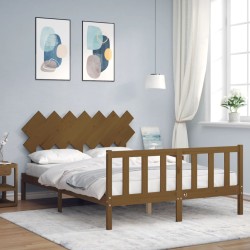 vidaXL Massivholzbett mit Kopfteil Honigbraun 140x200 cm